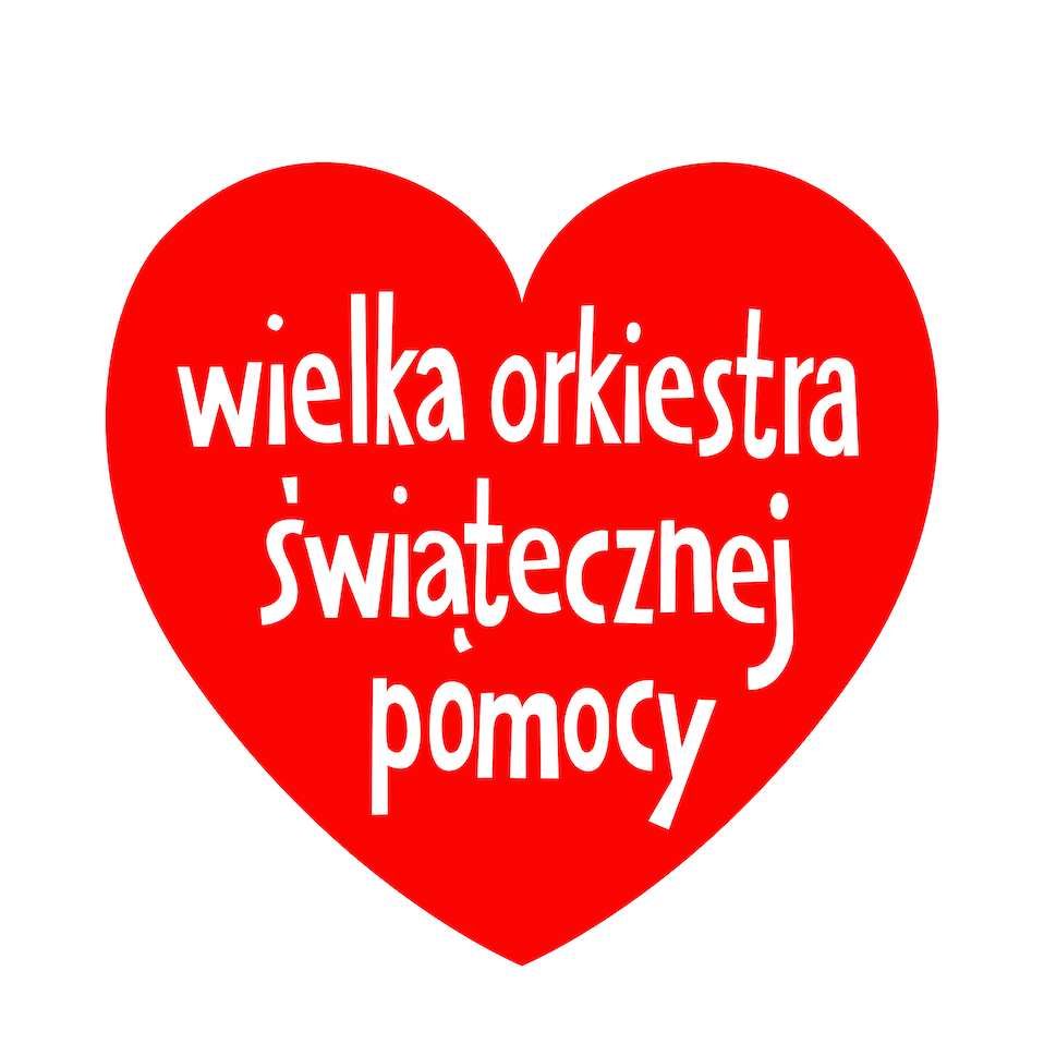 logo WOŚP czerwone serce z napisem Wielka Orkiestra Świątecznej Pomocy