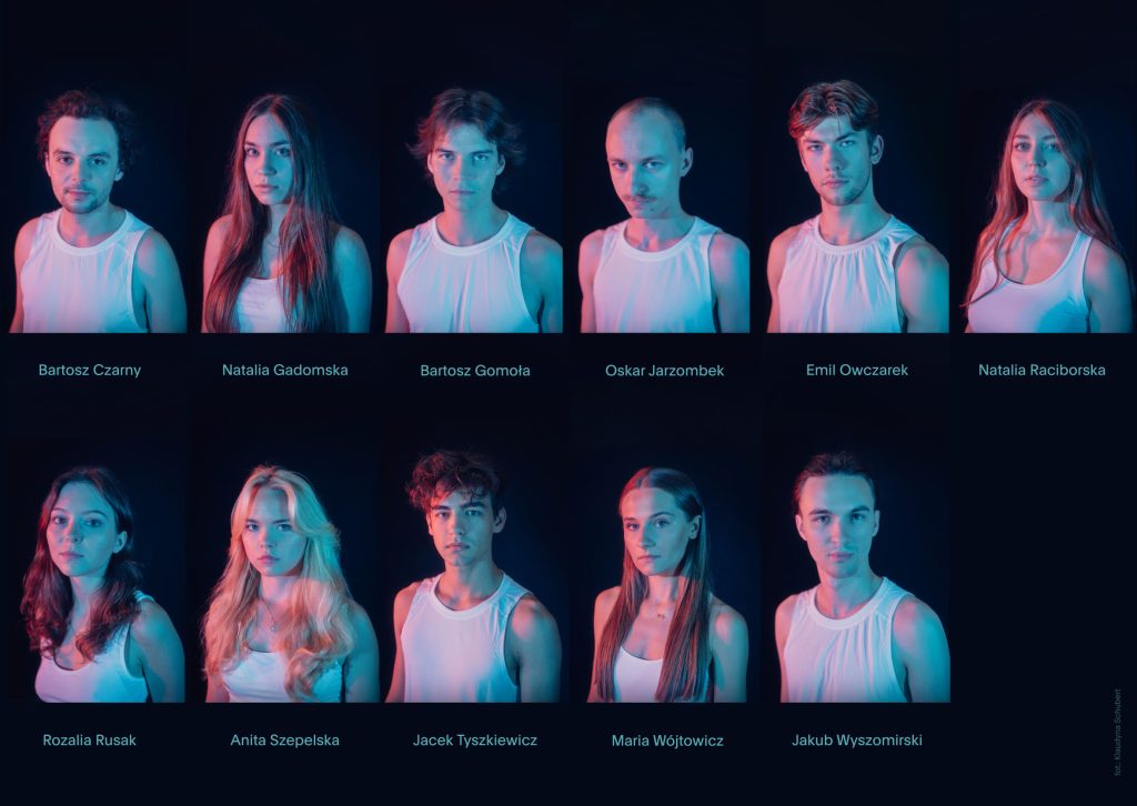 Na czarnym tle portrety 11 młodych osób, 5 kobiet i 6 mężczyzn