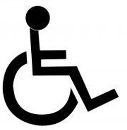 na białym tle czarna grafika symbol osoby z niepełnosprawnoscią ruchową