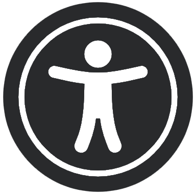 logo oznaczające dostępność, na czarnym tle biała postać z symetryczną postacią połączoną, aby reprezentować harmonię między ludźmi w społeczeństwie. uniwersalna postać ludzka z otwartymi ramionami symbolizuje włączenie ludzi o wszystkich umiejętnościach.